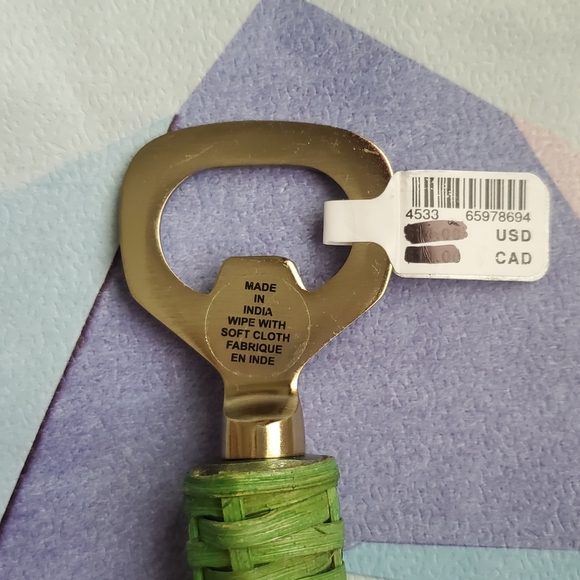 Anthropologie Boho Colorblock Woven Rattan Gold Bottle Opener Barware Preppy NWT - Picture 12 of 13